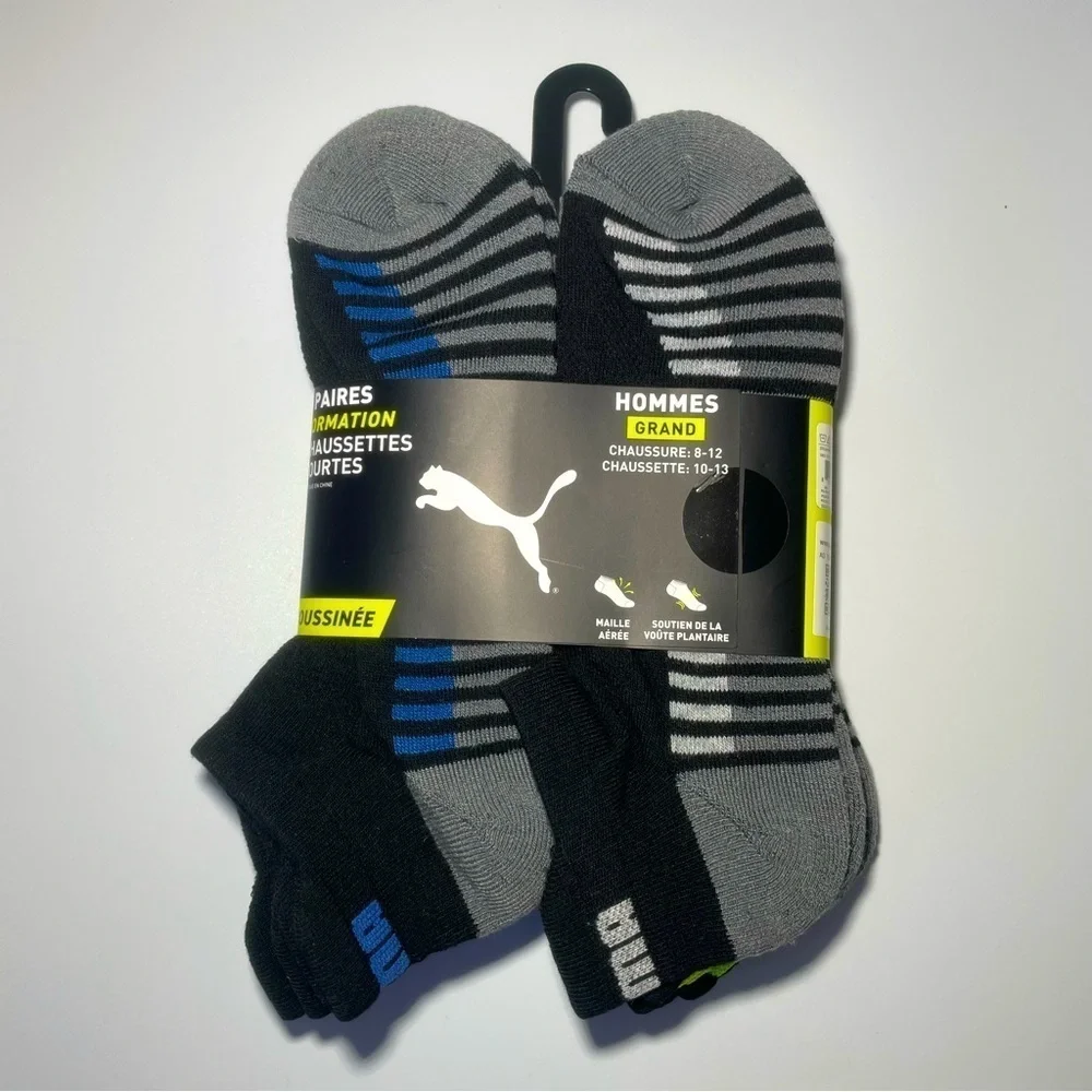 Puma men’s low cut socks 6 pack size 8-12 black gray yellow blue